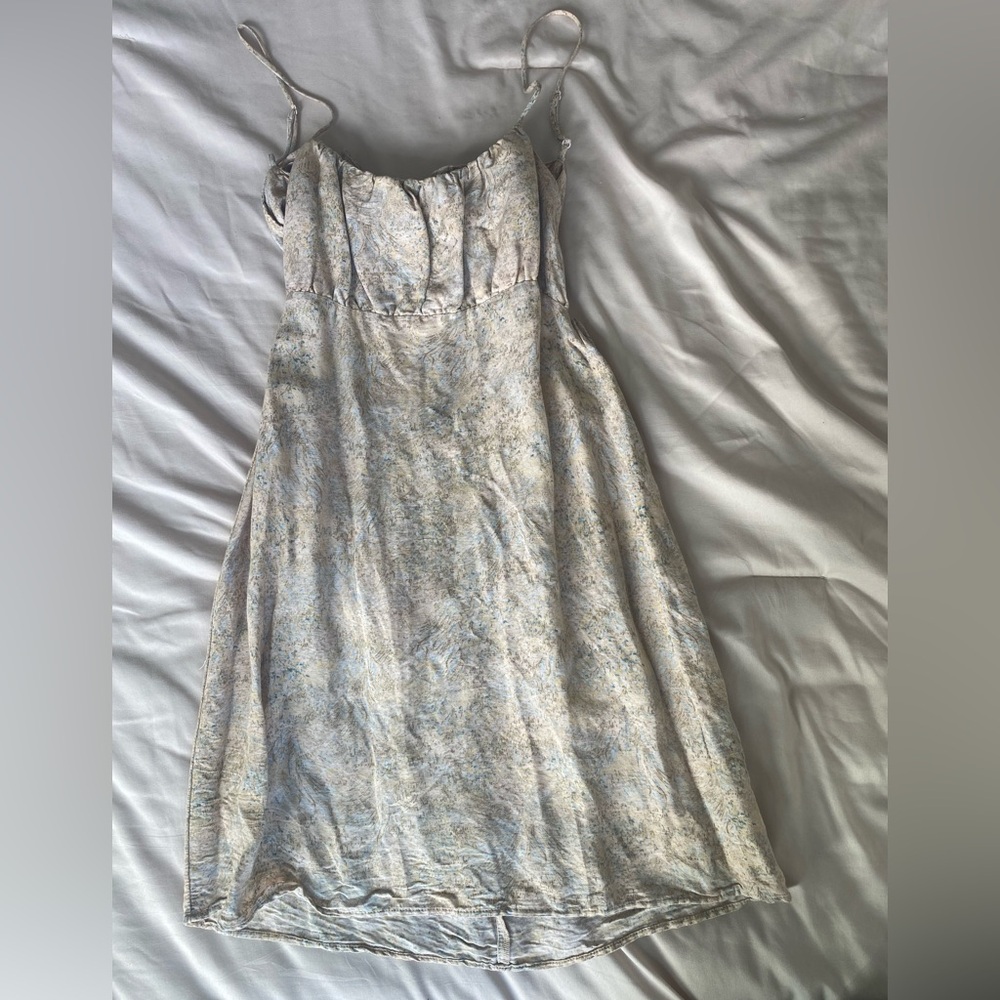 H&M Linen Floral Open Back Tie Mini Dress